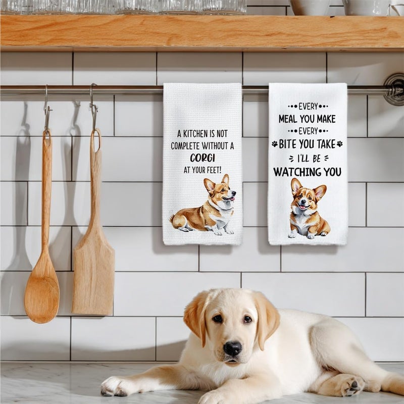 Tzhim Corgi Gifts Kitchen Towels Set of 2, Corgi Gifts for Corgi Lovers Women, Corgi Dog Dishcloths Dish Towels Tea Towels for Kitchen, Corgi Dog Hand Towels, Dog Kitchen Decor, 16x24inch - Image 5